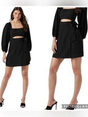 ASTR The Label Black Long Sleeve Cutout Mini Wrap Dress Sz XS